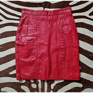 Vintage Code Nouveau Womens Back Zip Knee Length Leather Pencil Skirt Red Size 3